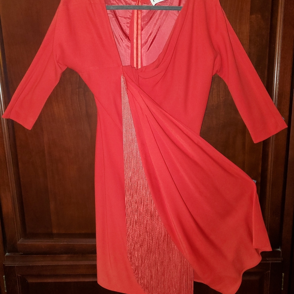 Red Gianfranco Ferre dress with fringe